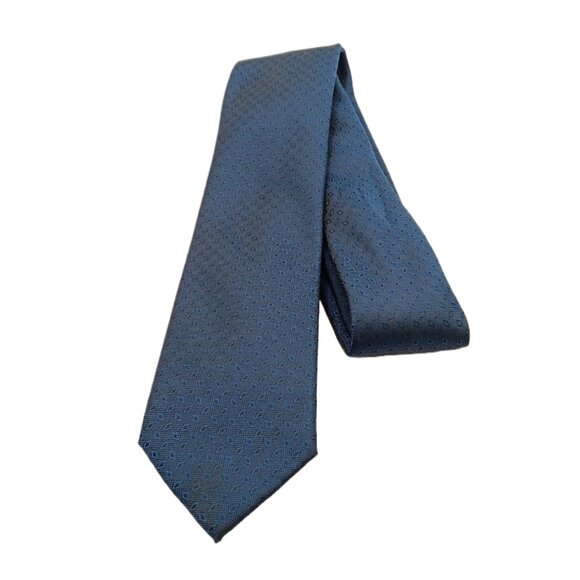 Alfani Geometric Tie Men’s 60” Navy Blue Woven Geometric Preppy Corpcore Skinny - Picture 2 of 3
